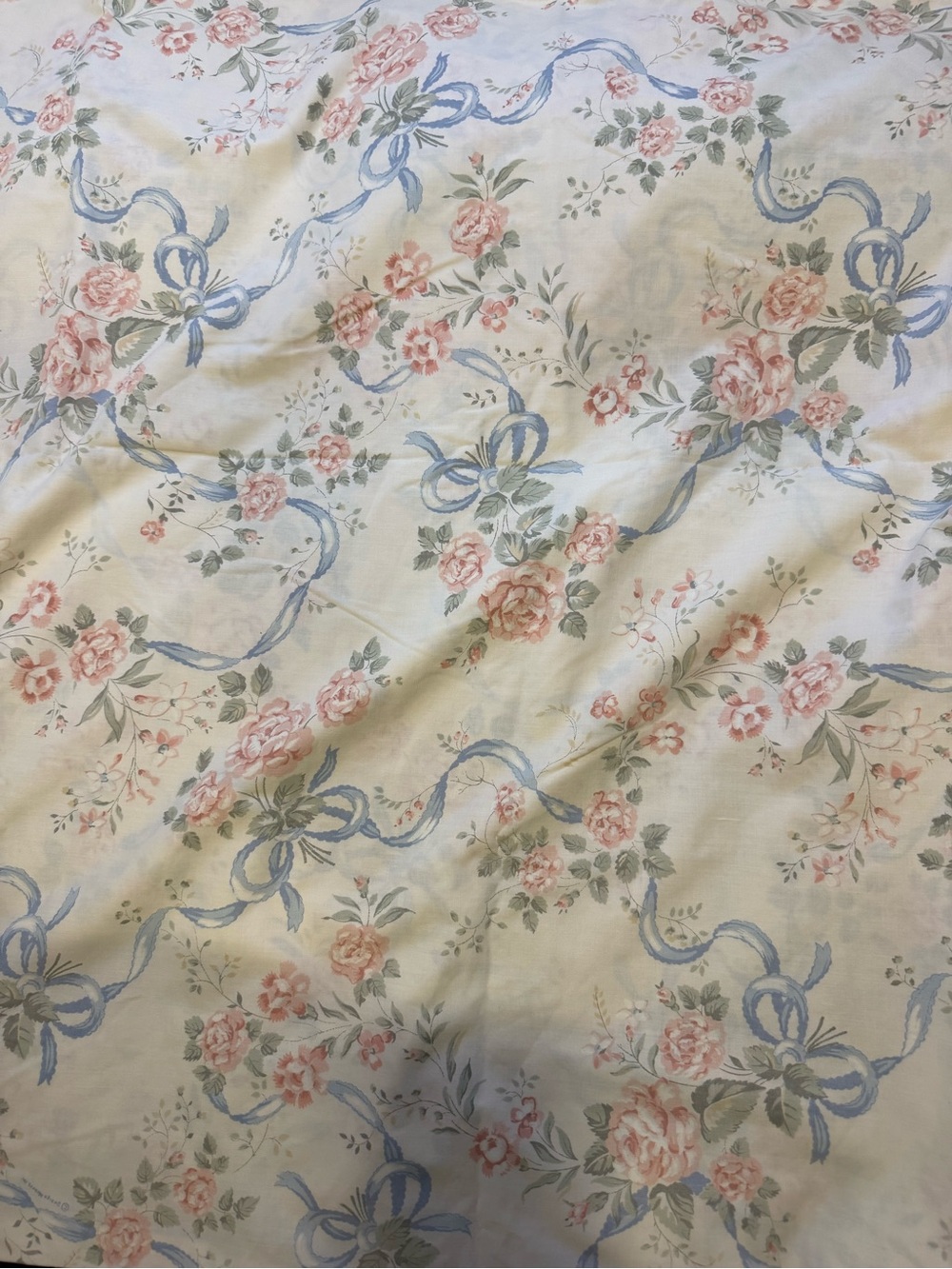 Vintage Floral Ribbon Print Cotton Bedding - Pink & Blue